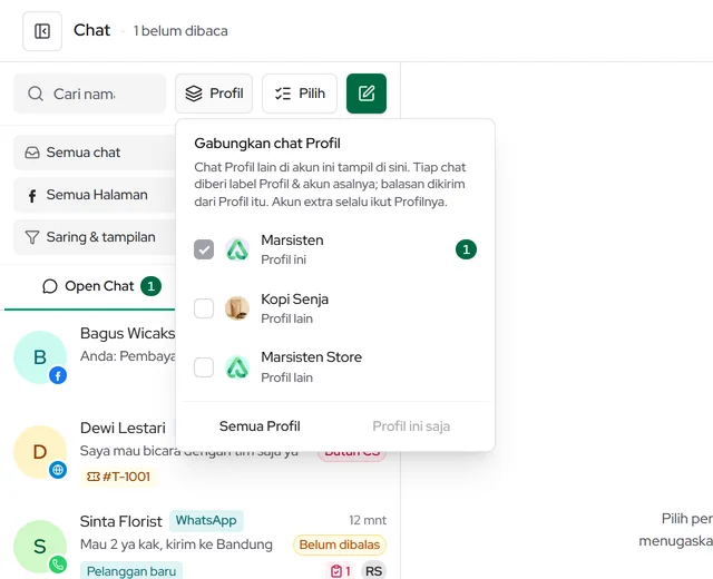 Gabungkan chat Profil: tampilkan chat beberapa Profil dalam satu daftar