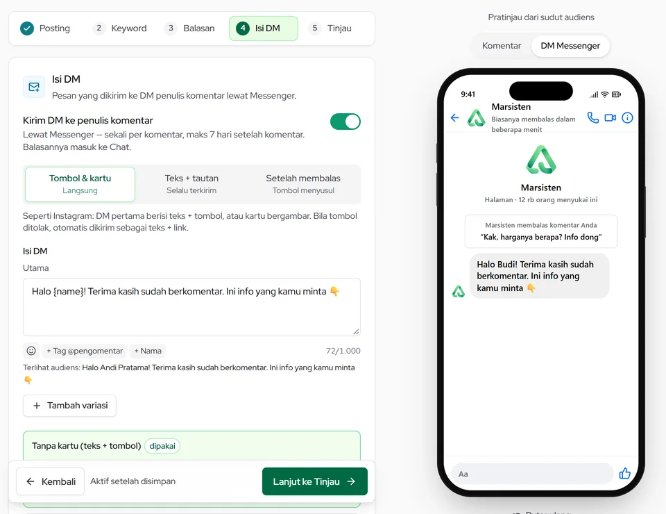 Isi DM Messenger: teks, tombol tautan, dan cara kirim DM