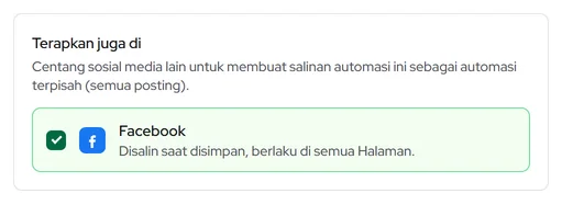 Terapkan juga di: centang Facebook lalu pilih Halaman tujuan