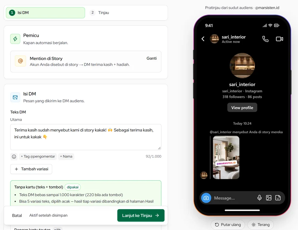 Isi DM terima kasih untuk orang yang menyebut akun Anda di story