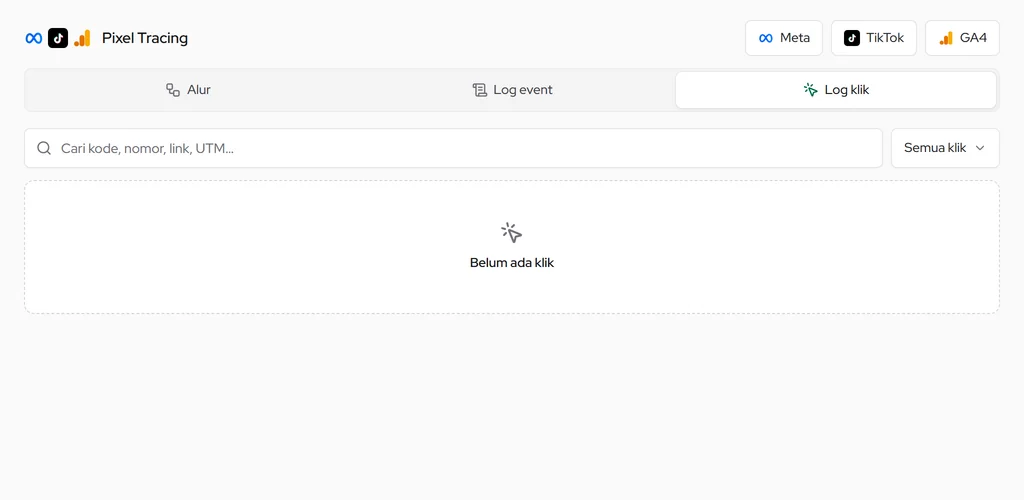 Log klik Pixel Tracing: klik link pelacak dan asal iklannya